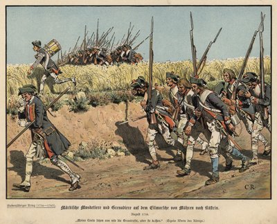 Muschieri e granatieri prussiani in marcia da Mahren a Kustrin da Carl Röchling