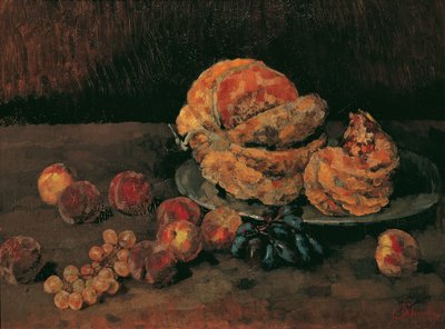 Natura morta con zucca, pesca e uva da Carl Schuch