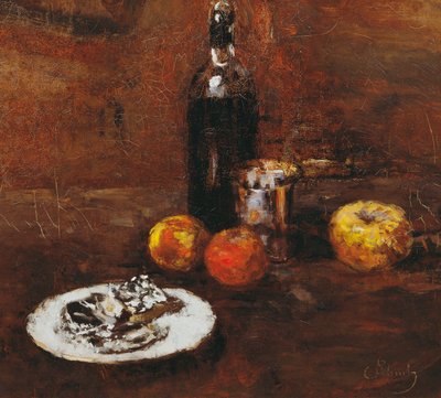 Natura morta con tre mele e formaggio in stagnola da Carl Schuch