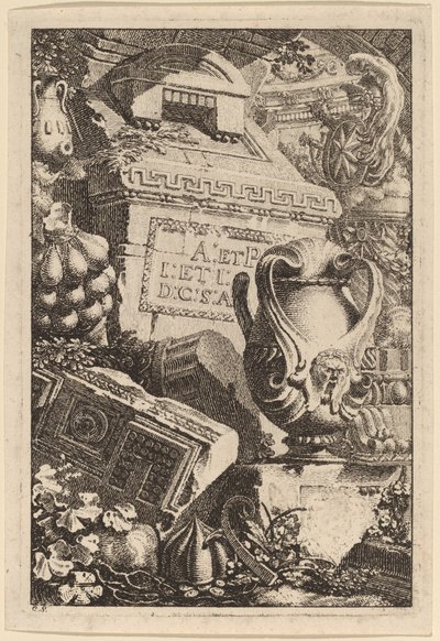 Fantasia di una tomba antica con frammenti di architettura e scultura da Carl Schütz