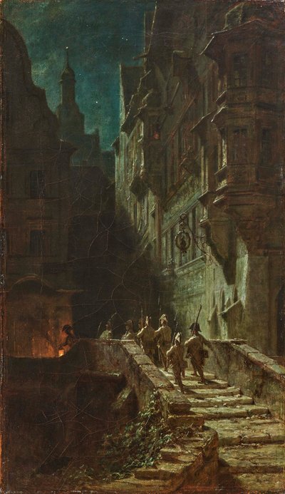 Guardia della folla, ronda notturna da Carl Spitzweg