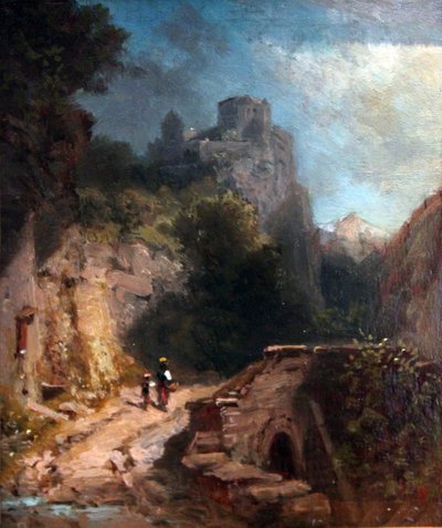 Paesaggio montano con ponte e castello da Carl Spitzweg