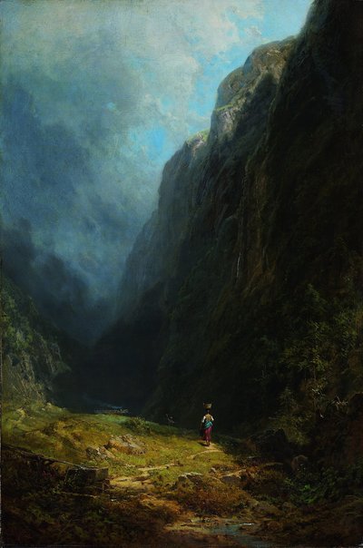 Nella valle alpina paesaggio con il Monte Wendelstein, c. 1871 da Carl Spitzweg