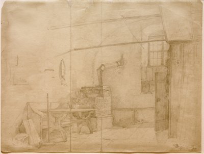 Stufa di maiolica in una stanza contadina da Carl Spitzweg