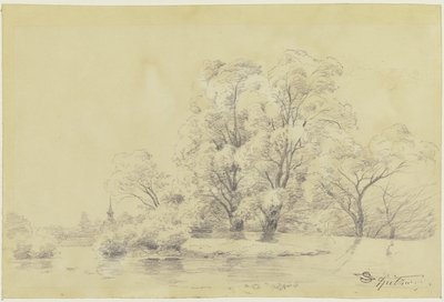 Paesaggio con alberi presso l
