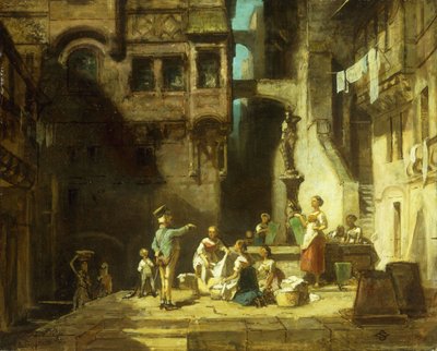 Donne che lavano al pozzo; Wascherinnen am Brunnen, c.1860 da Carl Spitzweg