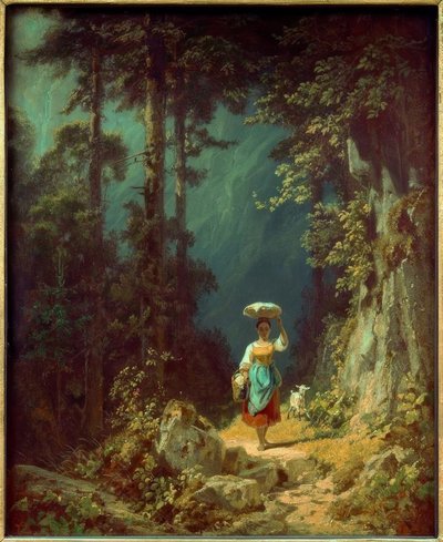 Ragazza con capra nella valle di montagna I da Carl Spitzweg
