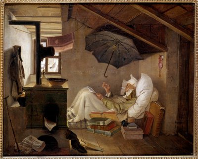 Il povero poeta. Un vecchio giace in una soffitta da Carl Spitzweg