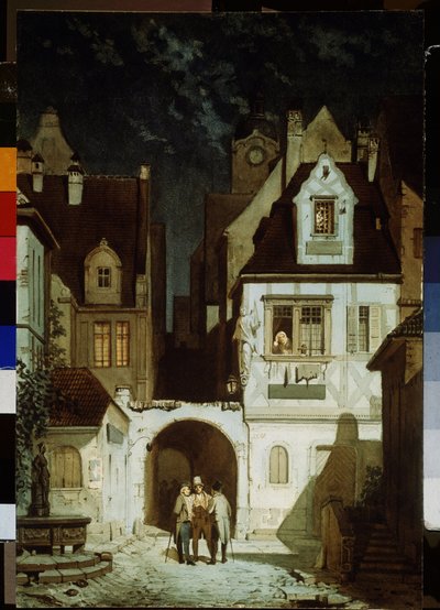 Un angolo di una città tedesca al chiaro di luna da Carl Spitzweg