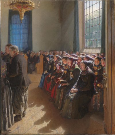 Durante il servizio religioso in una chiesa di Amager da Carl Wentorf