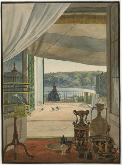Antichità su un balcone con vista sul Golfo di Napoli da Carl Wilhelm Götzloff