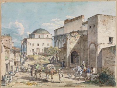 Strada ad Atene. Con il palazzo di Hadji Hazekis e la moschea di Tzistarakis da Carl Wilhelm Heideck