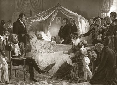 Napoleone sul letto di morte, 5 maggio 1821, pub. incisione da Carl von Steuben