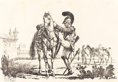 Carabiniere che monta un cavallo da Carle Vernet