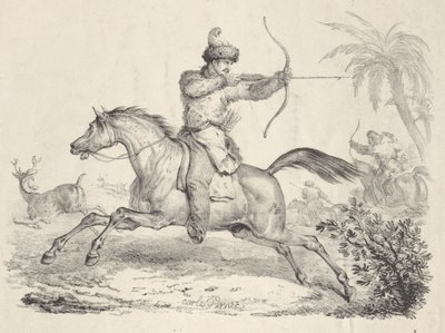 Cosacchi a cavallo che cacciano cervi, 1821-36 da Carle Vernet