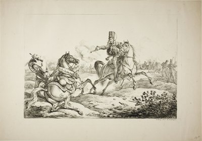 Ussaro che scarica la sua pistola su un dragone tedesco da Carle Vernet