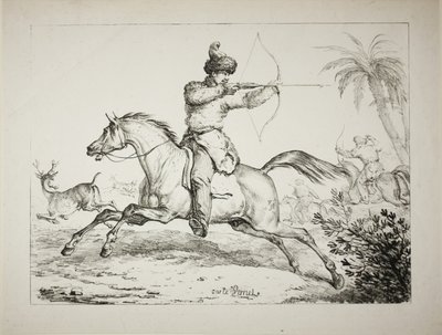 Arcieri kalmouk che cacciano cervi da Carle Vernet