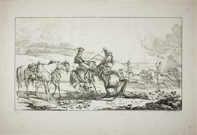 Artigliere a cavallo con tre cavalli imbrigliati insieme da Carle Vernet