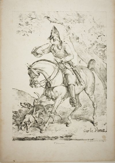 Cacciatore a cavallo che suona un corno da Carle Vernet