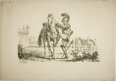 Fuciliere che monta a cavallo da Carle Vernet