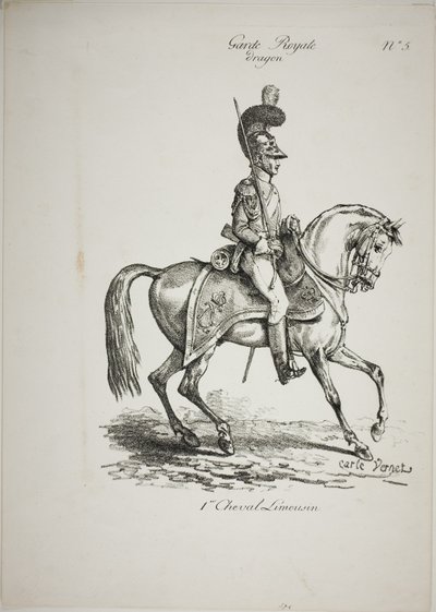 Guardia reale, dragone normanno a cavallo e cavallo, n. 5, primo cavallo di Limoges da Carle Vernet