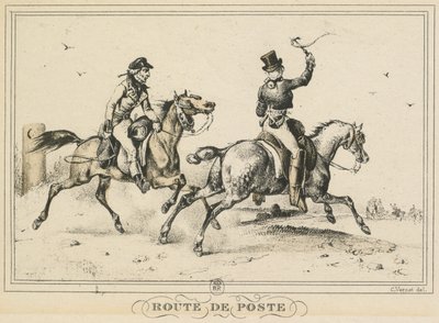 Scene di vita quotidiana, strade e sentieri: percorso postale, 1817 da Carle Vernet