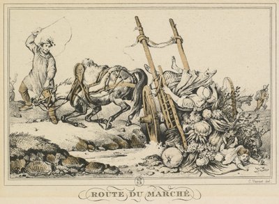 Scene di vita quotidiana, strade e sentieri: Strada per il mercato da Carle Vernet