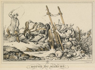 Scene di vita quotidiana, strade e sentieri: Strada per il mercato, 1819 da Carle Vernet