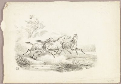 Tre cavalli in corsa da Carle Vernet