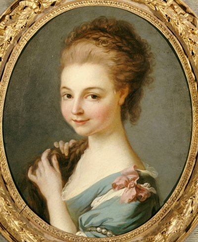 Ragazza in abito blu con nastro rosa da Carle van Loo