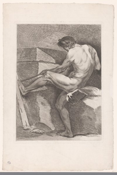 Studio accademico di un nudo maschile che tira una corda da Carle van Loo