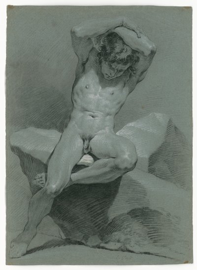 Studio di nudo di un uomo seduto, con le braccia incrociate sopra la testa da Carle van Loo