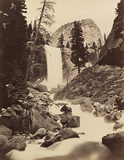Cascata Vernal, Yosemite, 1865-66, stampato ca. 1875 da Carleton Emmons Watkins