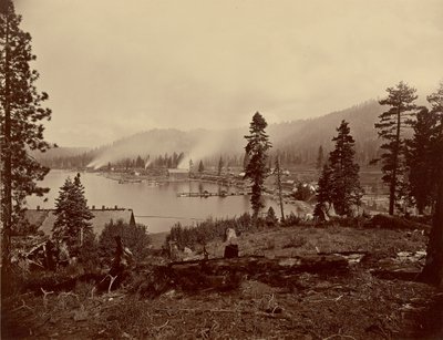 Veduta della baia di Gleenbrook [sic], lago Tahoe, con le segherie, i frangiflutti e le navi a vapore della Carson and Tahoe Lumber and Flume Co. e il capolinea del lago Tahoe, N.G.R.R. da Carleton Watkins