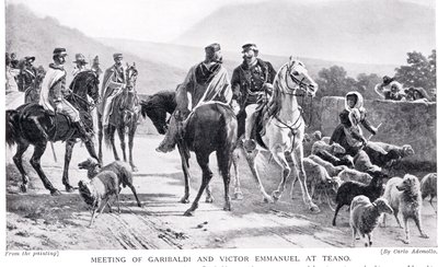 Incontro di Garibaldi e Vittorio Emanuele a Teano, illustrazione da 