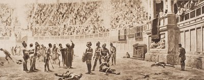 Il monaco Almachio che tenta di fermare il combattimento gladiatorio, illustrazione da 