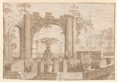Un giardino con arco in rovina da Carlo Antonio Buffagnotti