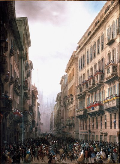 Carnevale in una strada di Milano da Carlo Bossoli