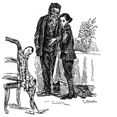 Illustrazione di Pinocchio di Carlo Chiostri (1863-1939), uno dei primi illustratori italiani dell