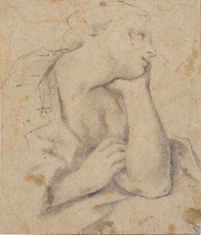 Donna seduta che riposa la testa sulla mano. Mezzobusto da Carlo Cignani