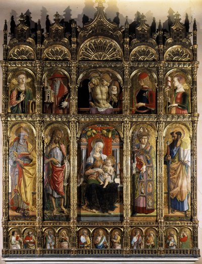 Polittico che mostra una Pietà, e nella parte inferiore una Madonna con Bambino da Carlo Crivelli