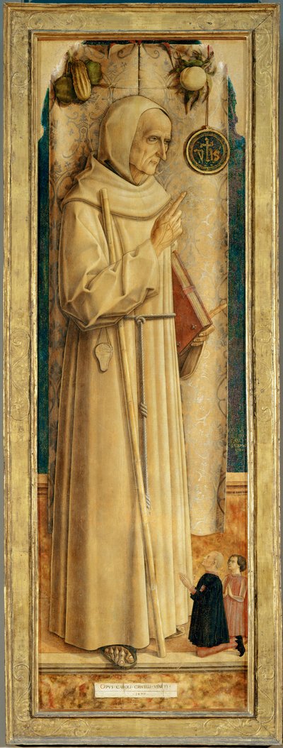 San Jaques de la Marche e due donatori inginocchiati ... da Carlo Crivelli