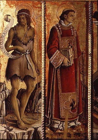 San Giovanni Battista e San Lorenzo, dettaglio dal polittico di San Silvestro da Carlo Crivelli