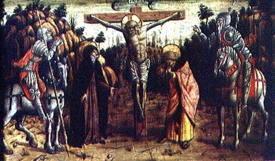 La crocifissione, pannello predella centrale sinistra del polittico di San Silvestro da Carlo Crivelli