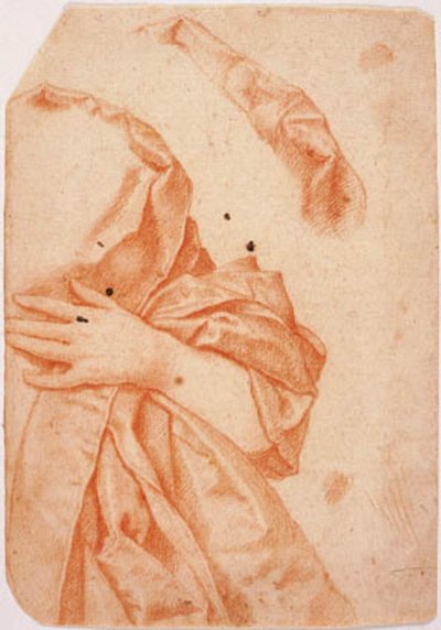 Studio di drappeggio per la metà sinistra di una figura femminile e una ripetizione del drappeggio intorno al suo collo da Carlo Dolci