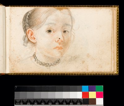 Testa e spalle di una giovane ragazza, i capelli intrecciati intorno alla testa, con una collana, 1667-1670 da Carlo Dolci