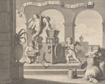 Coglie il fiore più bello, un gruppo di sei putti che lavorano..., 1740-59 da Carlo Gregori