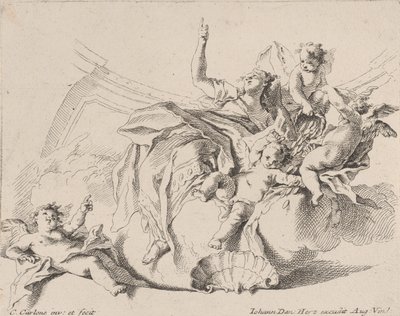 Ricchezza, rappresentata da una donna seduta sulle nuvole e circondata da putti, 1725-75 da Carlo Innocenzo Carloni