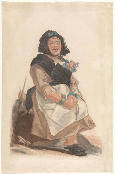 Uomo vestito da donna con rosario, seduto (Ritratti di persone facette che servono a divertire il pubblico fiorentino) da Carlo Lasinio