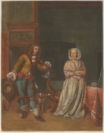 Cacciatore che visita una signora da Carlo Lasinio after Gabriel Metsu